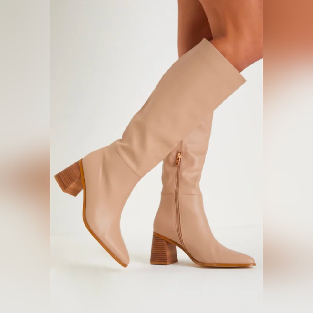 Billini Holden Beige Knee High Faux Leather Boots